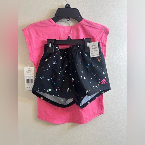 Adidas 2 piece set Pink and Black Short Sleeve Tees size 6 - Picture 3 of 7